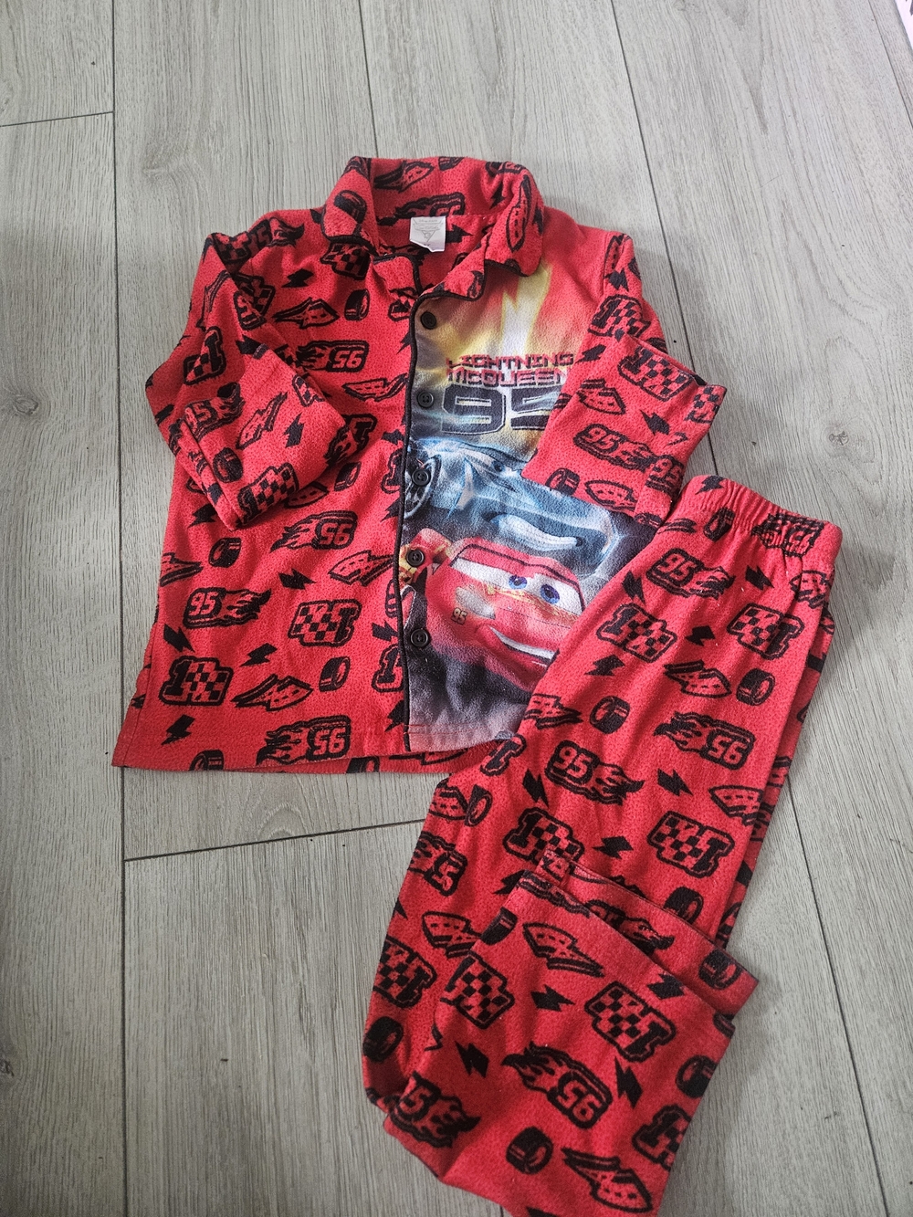Disney Pixar Cars Lightning McQueen Fleece Pajama Set 2pc Button Down Boys 4T